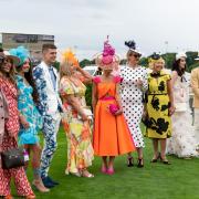 Winner Lindsey Bambrough, centre, in white and and black polka dot dress, with other finalists in the style fashion stakes at Newcastle Racecourse Ladies' Day 
                                                                 Picture: LAUREN MAHAN