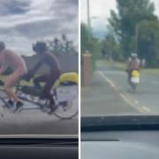The nude man, who was transporting a fully clothed passenger, was videoed casually pedalling into the Low Worsall area at 11.15am, before being spotted in Yarm 15 minutes later. Picture: CAROLYNNE RUDDICK