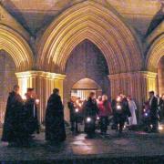 LIGHTS OUT: The congregation leaves the late-night service at Ripon Cathedral