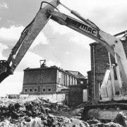 Hundens Lane isolation hospital, on the eastern outskirts of Darlington, opened in December 1874. It was designed by GG Hoskins but was demolished in May 1982 without any photographs recording what it looked like. This is the demolition in progress with