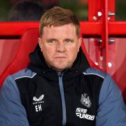 Eddie Howe watches on during Newcastle United's 2-1 win over Nottingham Forest