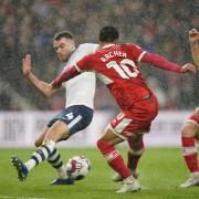 Cameron Archer fires home during Middlesbrough's win over Preston