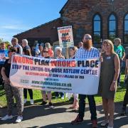 Villagers demonstrating in Linton-on-Ouse against plans for an asylum centre at the former air base. Picture: Ben Ferguson