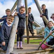 Children and staff at Cambrai playing on their award-winning climbing equipment.
From left: Laura Robinson, Connor Johnson, Isaac Roker, Skye Nelson, Ace Canning, Maisie Gregory, Amy Walker, and Charlotte Green