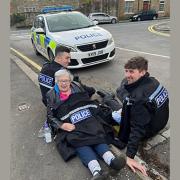 The lady was grateful for the help and PCSO Adam Turnbull and Community tri-responder Jamie Clarkson were only to happy to keep her warm and comfortable while waiting for paramedics to arrive. Picture: Durham Police