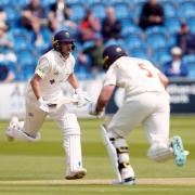 Glamorgan batting duo Billy Root and Kiran Carlson run between the wickets. Picture: PA WIRE