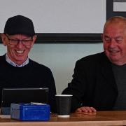 Andy Leitch on the right shares a joke with Terry Jackson at the Memories meeting at Heritage Park