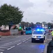 Emergency services on Neasham Road, Darlington, after the battery was found outside the TA centre