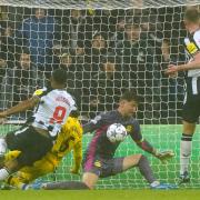 Callum Wilson's shot is saved against Borussia Dortmund