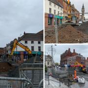 Diggers are seen on Priestgate/Prebend Row in Darlington