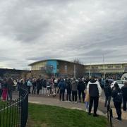 Crowds gathered outside of St Hild's CoE School in Hartlepool on Monday (March 18) afternoon after a lockdown was imposed.