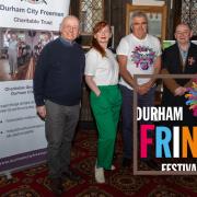 Ken Howe, left, and Alan Metcalf, far right, of Durham City Freemen, with Sally Dixon and Stephen Cronin, centre left and right, of Durham Fringe Festival