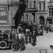 King Alfonso XIII of Spain leaves the Imperial Hotel in Darlington on July 4, 1928
