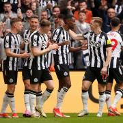 Alexander Isak leads the celebrations after scoring in Newcastle's weekend win over Tottenham