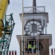 Stockton Town Hall clock face reinstalled on April 11 Credit: SBC