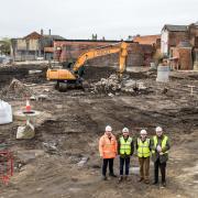 From left, Andrew Walker of Durham County Council, Graham Thomas of Alka Living, Edward Perry of The Auckland Project and deputy leader of Durham County Council Richard Bell at the Kingsway Square site in Bishop Auckland
