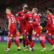 Middlesbrough players celebrate against Leeds United
