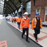 Darlington MP Peter Gibson and Transport Secretary Mark Harper MP visit Darlington Railway Station to see the ongoing redevelopment work taking place. Picture: CHRIS BOOTH