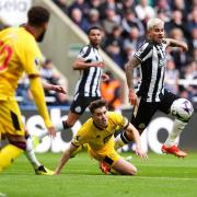 Bruno Guimaraes skips away from his marker during Newcastle's win over Sheffield United