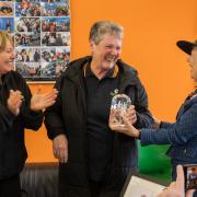 Lord Lieutenant Sue Snowdon presents The Kings Award for Voluntary Service to Debbie Fixter and Joan Naylor, of Sprouts Community Food Charity