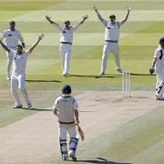 Yorkshire's Tim Bresnan (centre, left) unsuccessfully appeals for the wicket of Middlesex's Sam Robson during day two of the LV= County Championship Division One match at Lord's Cricket Ground, London. Picture date: Thursday September 10, 2015. See PA