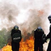 CHALLENGING: Officers deal with petrol bombs at Durham Constabulary’s training centre