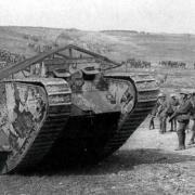 SINISTER FLAT-FOOTED MONSTER: A Mark 1 tank prepares to advance on Flers on September 15, 1916