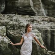 WILLOW DRESS MADE TO ORDER FROM £995  Soft flowing chiffon and satin skirt with a long back train. Heavily embroidered intricate lace top with low v back and elegant long sleeves finished with a subtle vintage beaded waist