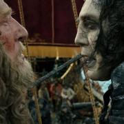 PIRATES OF THE CARIBBEAN: DEAD MEN TELL NO TALES. Pictured: Captain Salazar (Javier Bardem) and Captain Hector Barbossa