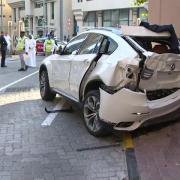 Linda Al-Seime's car after plunging from the car park in Abu Dhabi Picture: ABU DHABI POLICE
