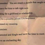 The mysterious, and somewhat disturbing letter which has been handed out to random women