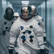 First Man: Lukas Haas as Michael Collins, Ryan Gosling as Neil Armstrong and Corey Stoll as Buzz Aldrin   Picture: PA Photo/Universal Pictures/Daniel McFadden