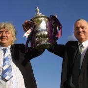 VISIT: Former chairman of Shildon Football Club Gordon Hampton and then manager Ray Gowen with the FA Cup