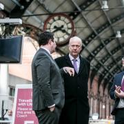 VISIT: Chris Grayling visits Darlington Station he is pictured with Tees Valley Mayor Ben Houchen and Peter Gibson Conservative Parlimentary Candidate for Darlington Picture: SARAH CALDECOTT