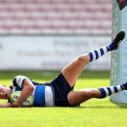 Ben Frankland scores for Mowden Park during the Darlington Mowden Park vs Loughborough Students in the National League Division 1  match at The Northern Echo Arena, Darlington on Sat 2 September 2017 (Photo: Chris Booth | Shutter Press)