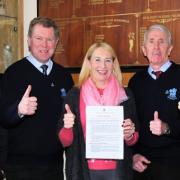 NEW MOVE: Mike Greener (England Golf Club Support Officer for County Durham), Steve Watkin (club Manager), Alyson Chapman (Charter champion), Alan Pearson (club Captain) and Chris Pascall (Durham Ladies' Association) line up at Boldon after signing up