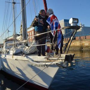 HOME AGAIN: Jeffrey Allison is reunited with wife Prue at Hartlepool Marina