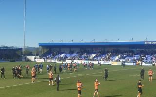 Darlington's players applaud the fans after their final game of the season ended in a goalless draw at Chester