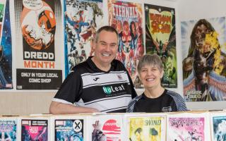 Stephen and June Lock in The Darl Knight comic shop in Darlington