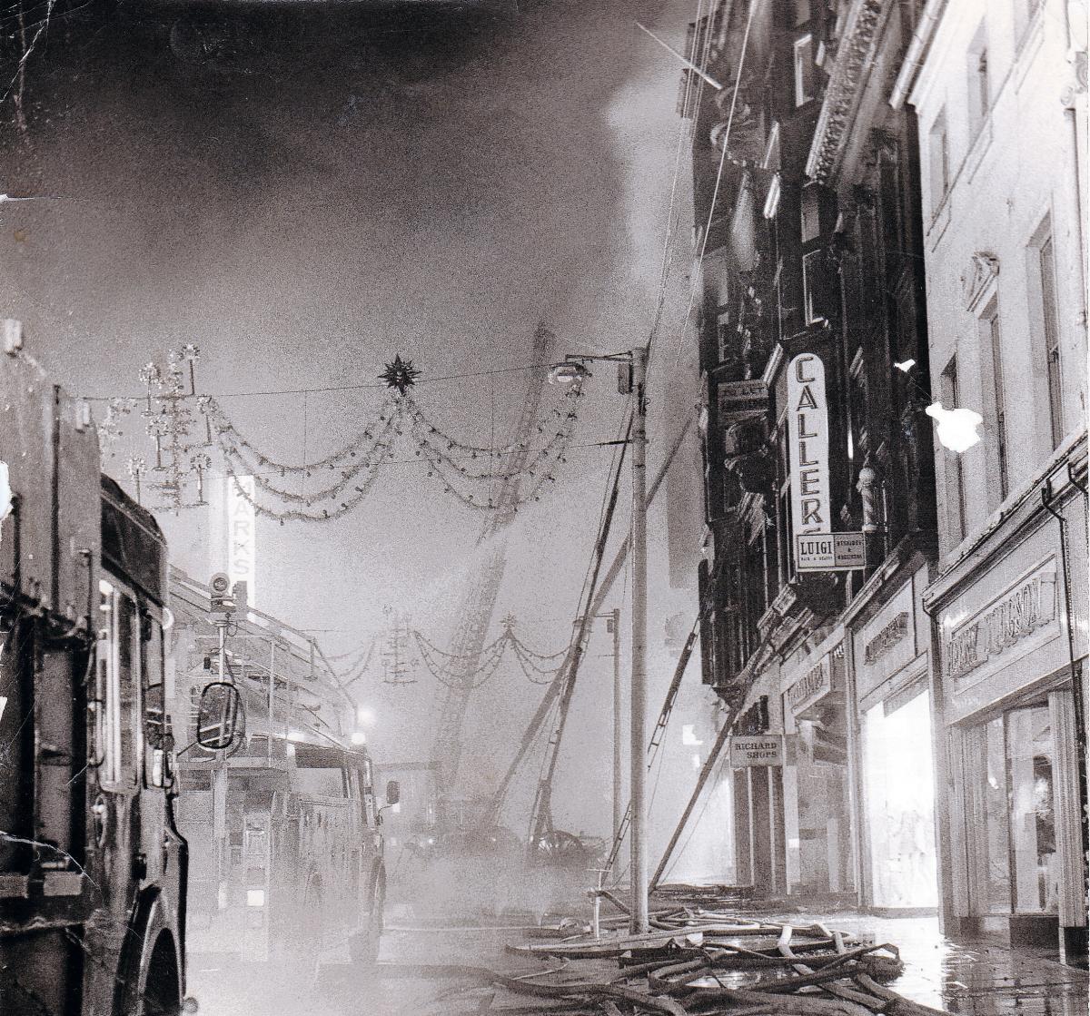 Fighting Fire: Callers Furniture store of Northumberland Street, set alight by its own Christmas display in 1969, took around five hours to extinguish. The store was later rebuilt and the building still stands today