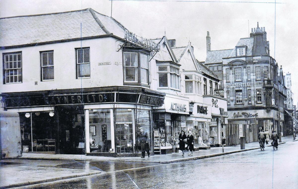 This is Northgate in January 1961, shortly before all the buildings – including the Prudential which had a lovely statue of Prudentia above the doorway – were demolished for the ring-road roundabout by Marks and Spencer