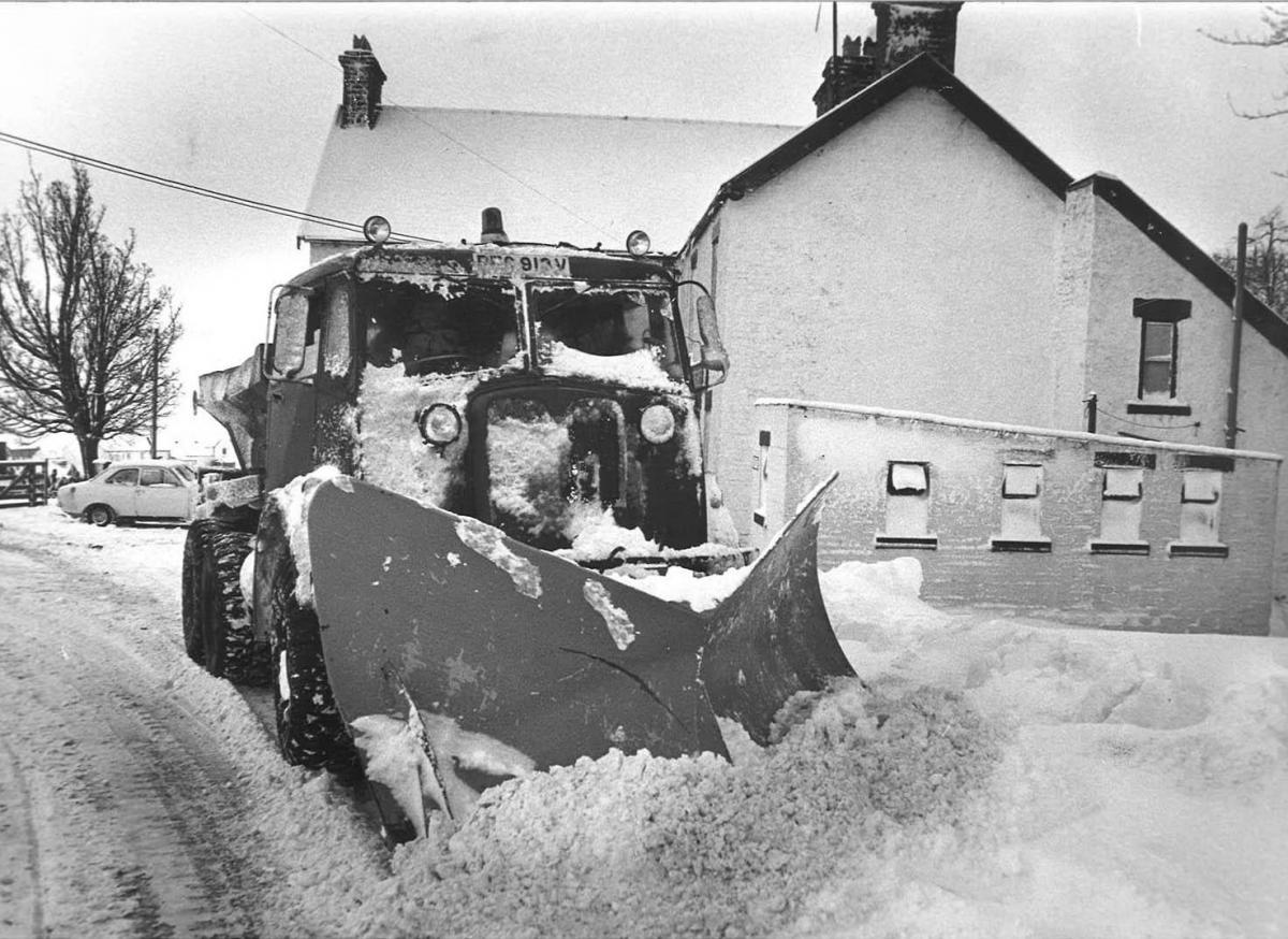 Ploughing the road in Teesdale, January 1982