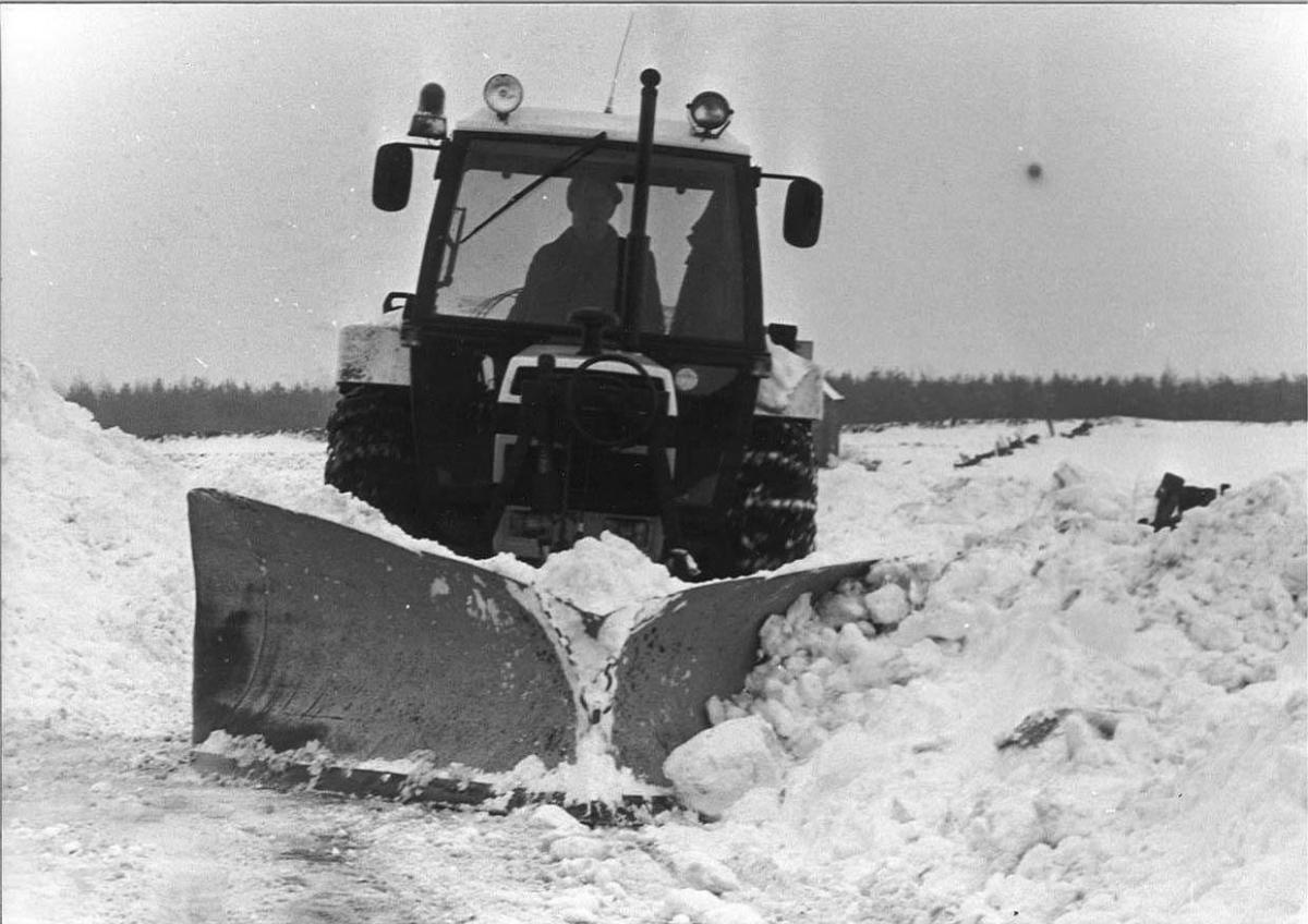 A plough clearing the road near Scorton in February 1983