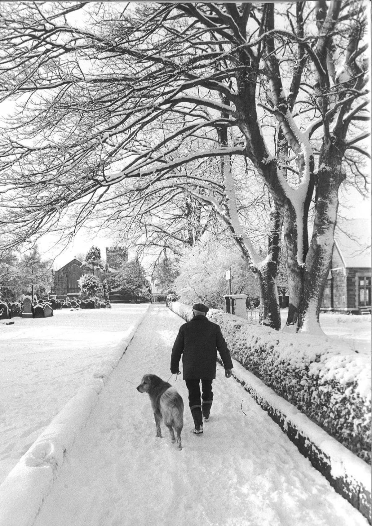 Taking the dog for a walk in Guisborough in December 1985