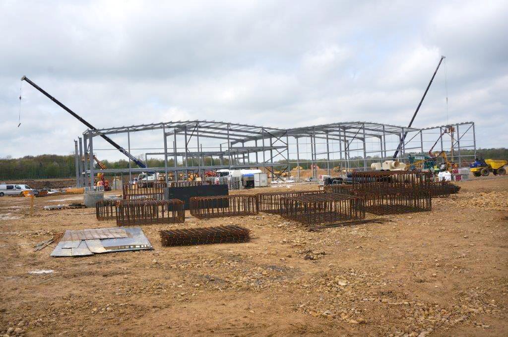 April 30, 2014: The first parts of the steel frame erected