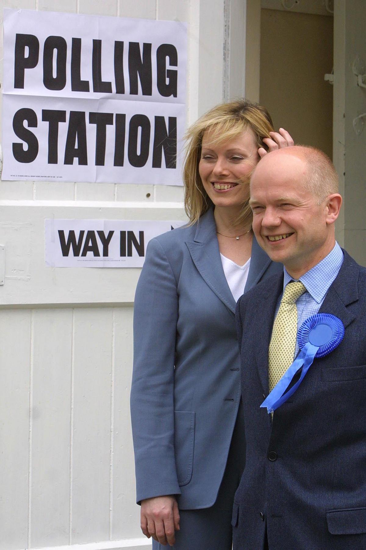 William Hague with wife Ffion at Constable Burton polling station for the 2005 General Election