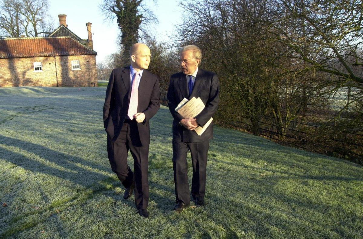 William Hague with Sir David Frost after appearing on the Breakfast With Frost programme, which was broadcast live from Blackwell Grange Hotel, in Darlington