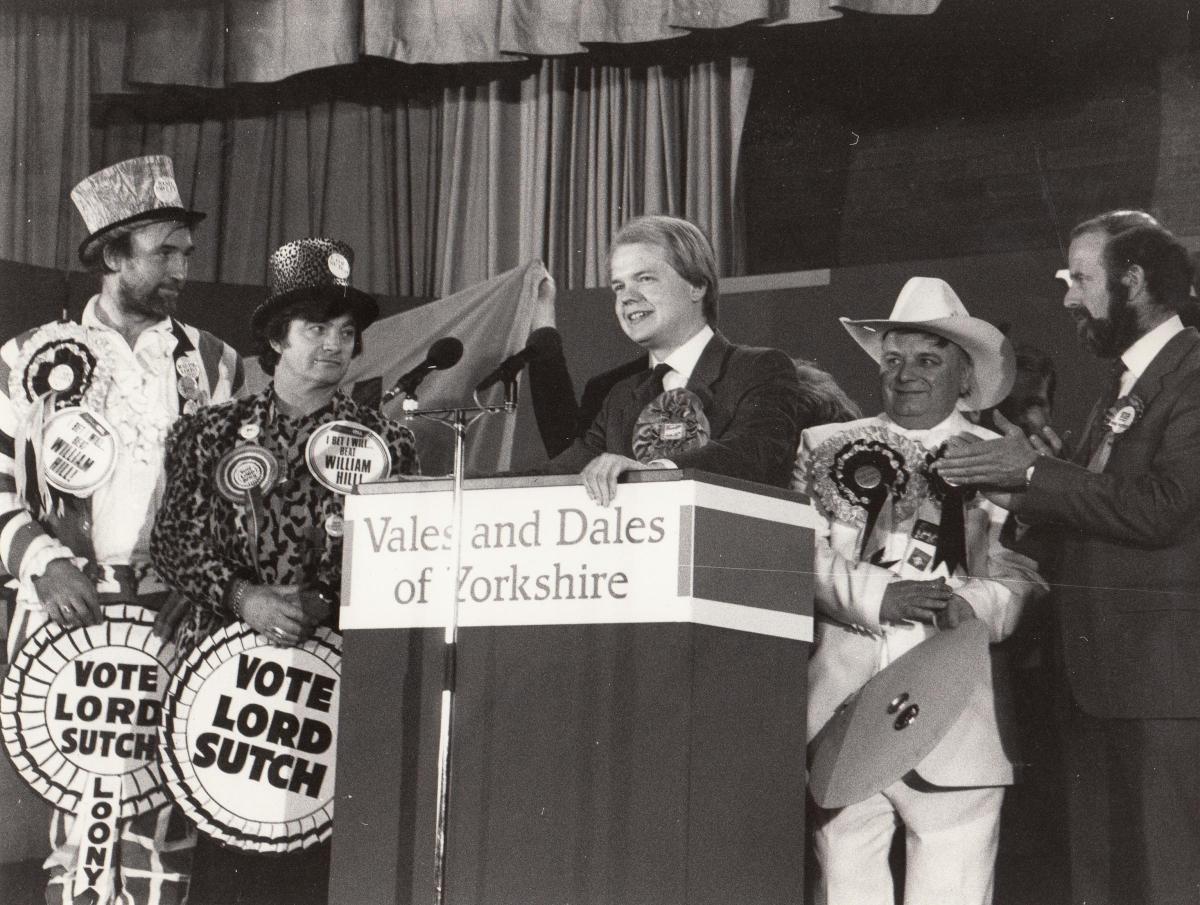 William Hague makes his acceptance speech after winning the Richmondshire by-election in 1989