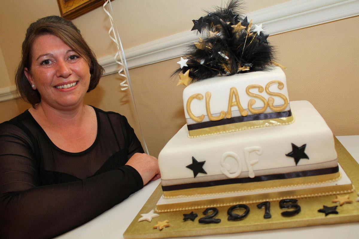 Head of Year 11 Andrea Benson with the prom cake