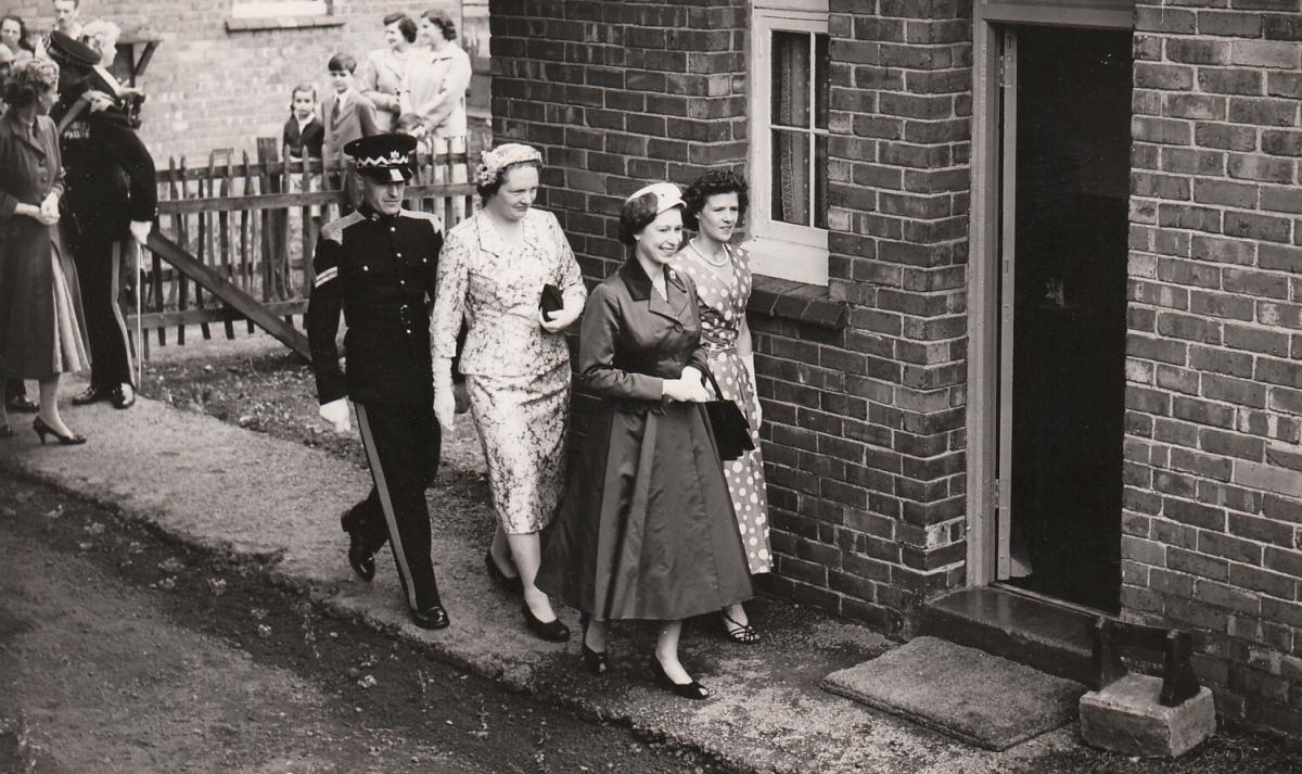The Queen inspects soldiers’ accommodation at Catterick Garrison in July 1957